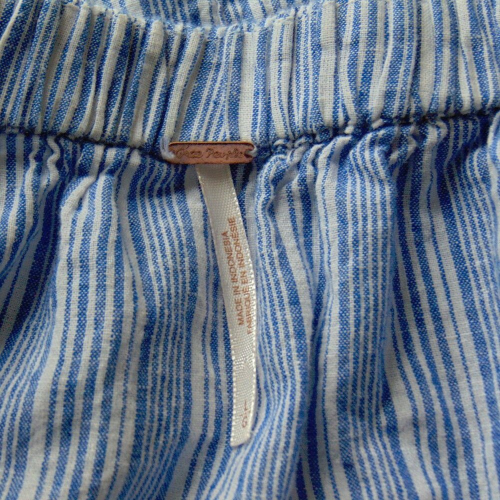Free People Blue Striped Hello There Linen Tie Front Off Shoulder Top L - Picture 9 of 10